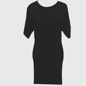 Good American Black Ribbed Plaited Mini Dress Size 5 XXL Stretch Bodycon